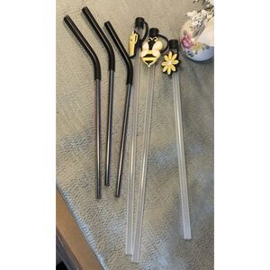 Set Of 6 Reusable Straws 3 Short Rainbow Metal Silicone Tip 3 Plastic Long Tips